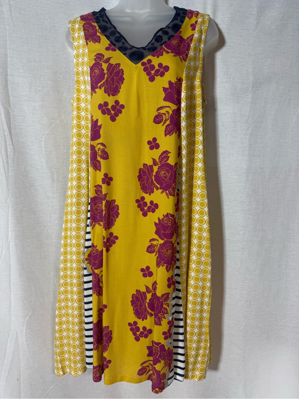 Matilda Jane Yellow & Navy Mixed-Print Dress Size Medium